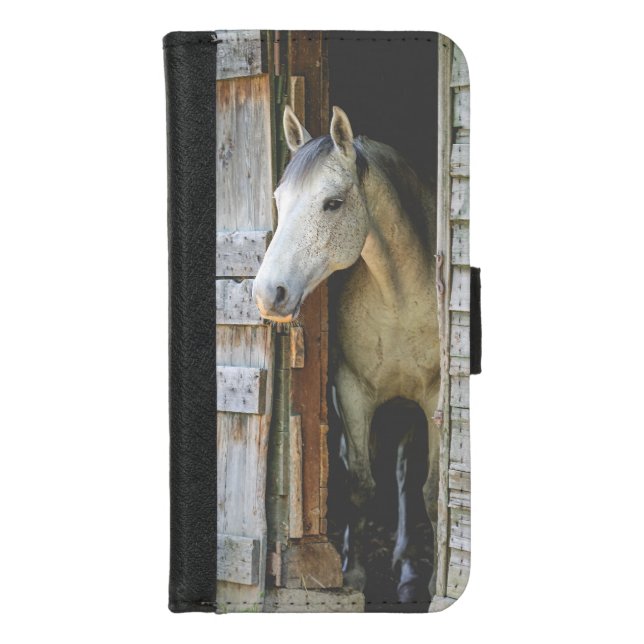 Gray Mare Horse and Barn iPhone Wallet Case (Front)