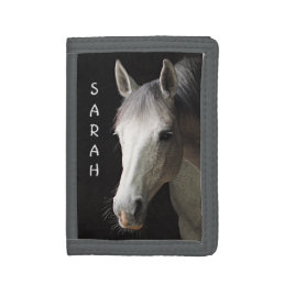 Gray Mare Horse Custom Trifold Wallet