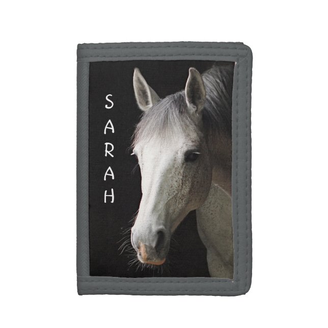 Gray Mare Horse Custom Trifold Wallet (Front Vertical)