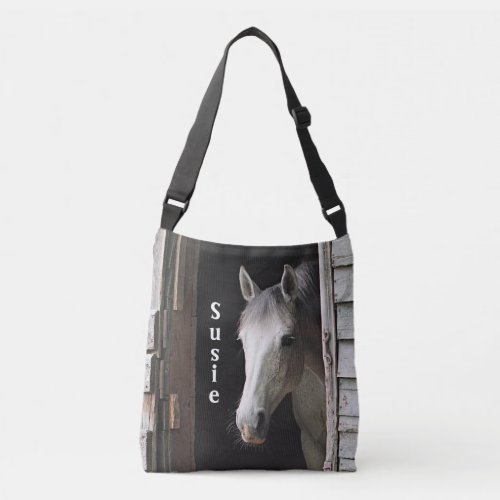 Gray Mare Horse Personalized Crossbody Bag