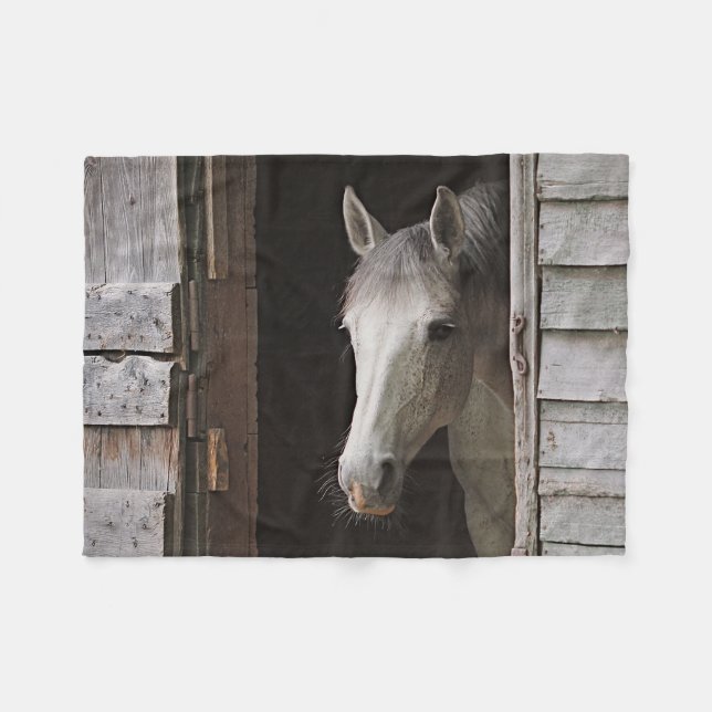 Gray Mare Horses Fleece Blanket (Front (Horizontal))