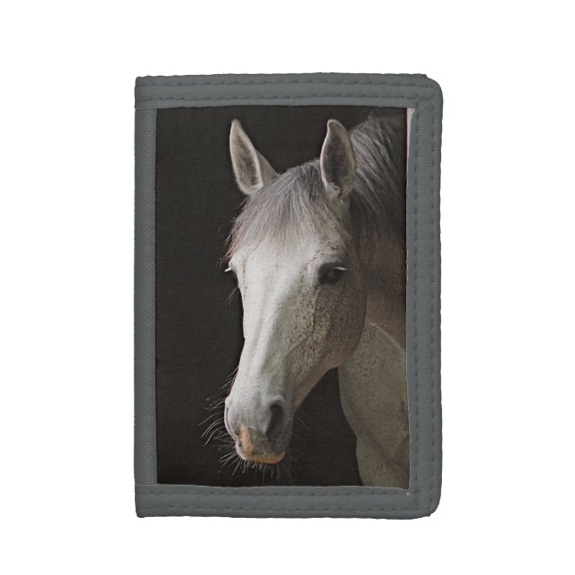 Gray Mare White Horse Trifold Wallet (Front Vertical)