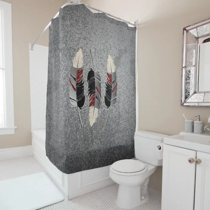 Gray Maroon Cream Feather Design On Grunge Gray Shower Curtain Zazzle Com