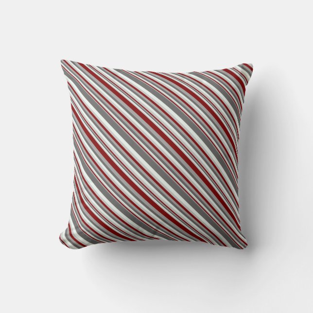 Gray, Maroon & Mint Cream Stripes Pattern Pillow (Front)