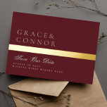 Gray Maroon Red Burgundy Gold Stripe Save The Date Foil Invitation<br><div class="desc">Please contact us for additional stationery or questions... . This card is part of a unique suite and collection.</div>