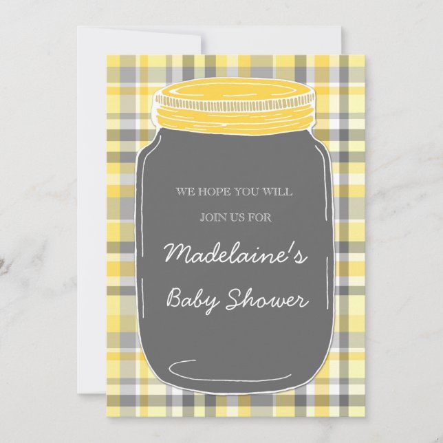 Gray Mason Jar Custom Baby Shower Invitations (Front)