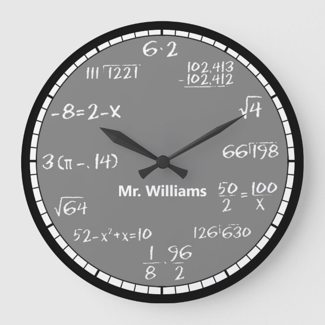 Gray Math Equations Custom Large Clock (Front)