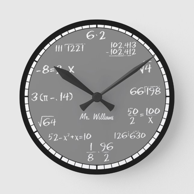 Gray Math Equations Custom Large Clock (Front)