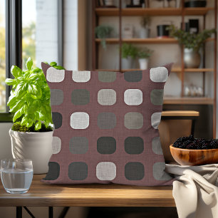 Gray Mauve Taupe Ivory White Round Squares Pattern Throw Pillow