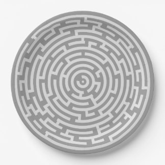 Gray Maze Paper Plates