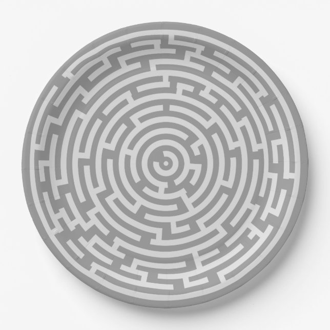 Gray Maze Paper Plates (Front)