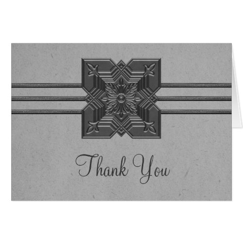 Gray Medallion Border Thank You Card