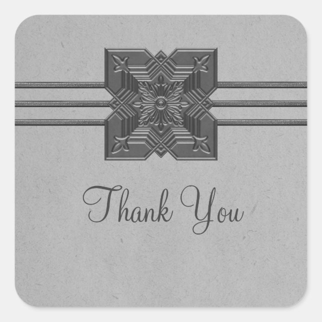Gray Medallion Border Thank You Stickers (Front)