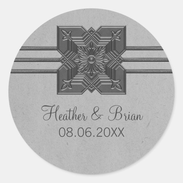 Gray Medallion Border Wedding Stickers (Front)