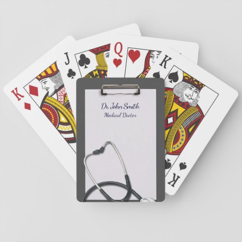 Gray Medical Clipboard with Stethoscope Playing Cards