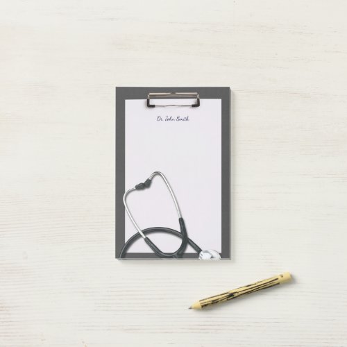 Gray Medical Clipboard with Stethoscope Post_it Notes