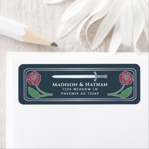 Gray Medieval Fantasy Silver Sword Wedding Label