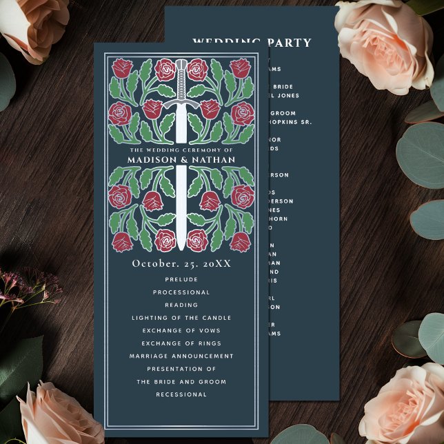 Gray Medieval Floral Silver Sword Royal Wedding Program (Creator Uploaded)