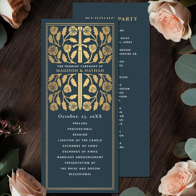 Gray Medieval Gold Sword Royal Wedding Program (Creator Uploaded)