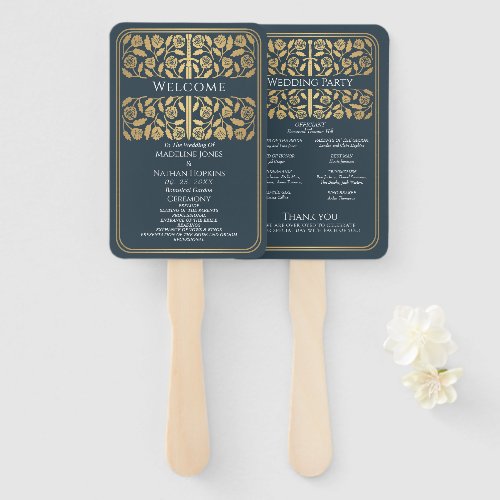 Gray Medieval Gold Sword Royal Wedding Program Hand Fan