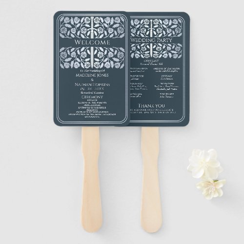 Gray Medieval Silver Sword Royal Wedding Program Hand Fan