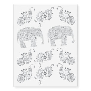Gray Mehndi  Baby  Elephant Temporary Tattoos