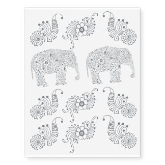 Gray Mehndi Baby Elephant Temporary Tattoos