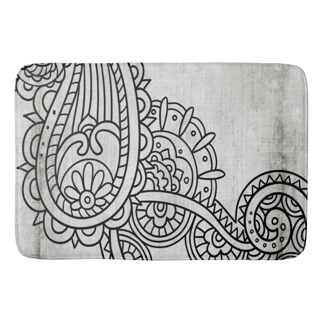 Gray Mehndi Motif Bath Mat (Front)