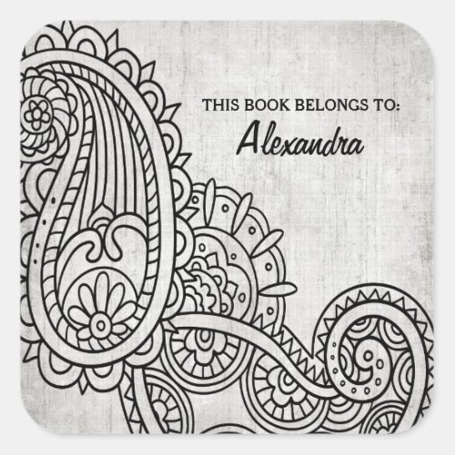 Gray Mehndi Motif Bookplate Stickers