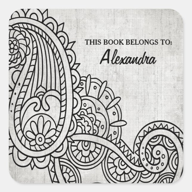 Gray Mehndi Motif Bookplate Stickers (Front)