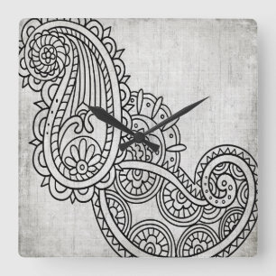 Gray Mehndi Motif Clock
