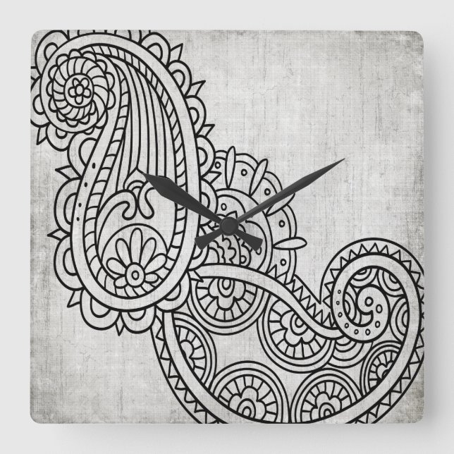 Gray Mehndi Motif Clock (Front)