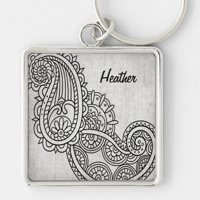 Gray Mehndi Motif Keychain (Front)
