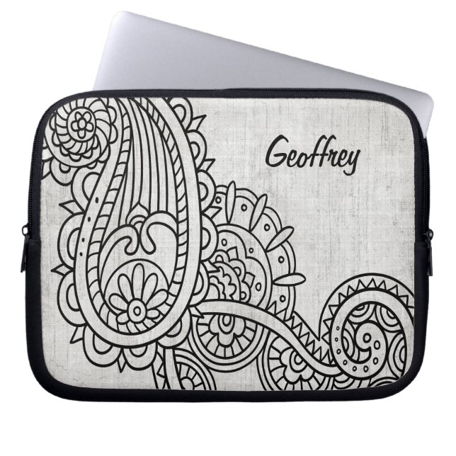 Gray Mehndi Motif Laptop Sleeve (Front)
