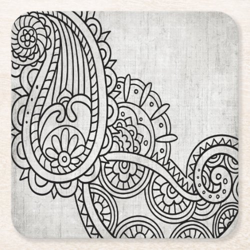 Gray Mehndi Motif Paper Coasters