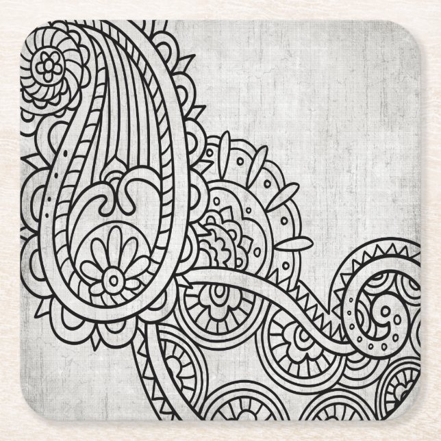 Gray Mehndi Motif Paper Coasters (Front)