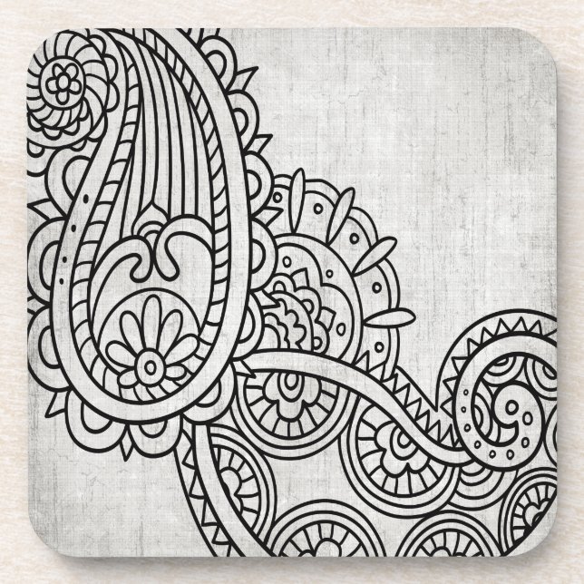 Gray Mehndi Motif Plastic Coaster Set (Front)