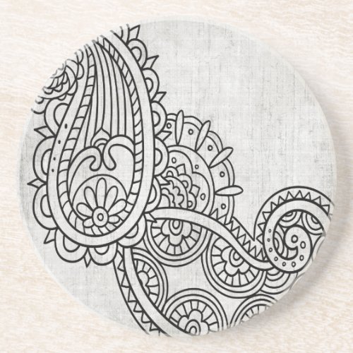 Gray Mehndi Motif Sandstone Coaster