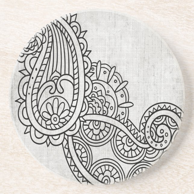 Gray Mehndi Motif Sandstone Coaster (Front)