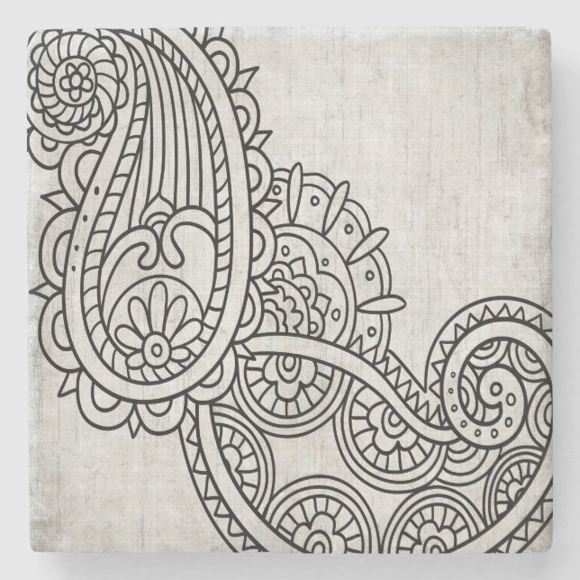 Gray Mehndi Motif Stone Coaster (Front)