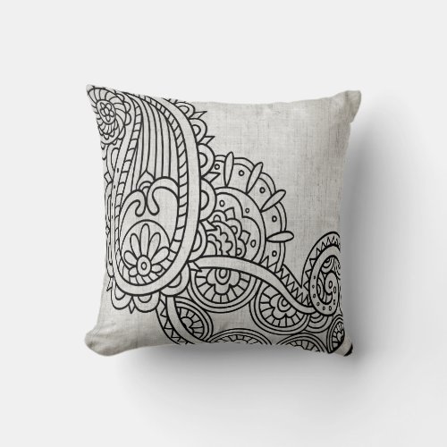 Gray Mehndi Motif Throw Pillow