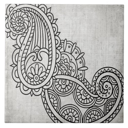 Gray Mehndi Motif Tile