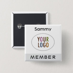 Gray Member Name Button with Logo Pinback Square