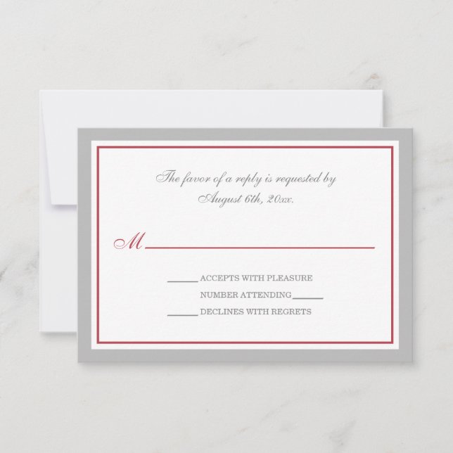Gray & Merlot Red Wedding Reception RSVP Cards (Front)