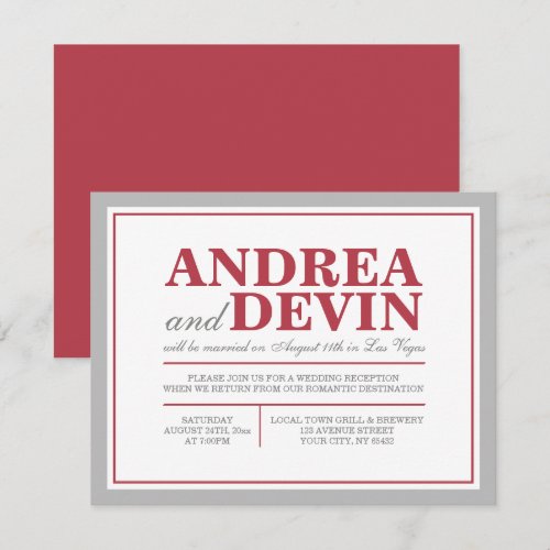 Gray &amp; Merlot Wedding Reception ONLY Invitations