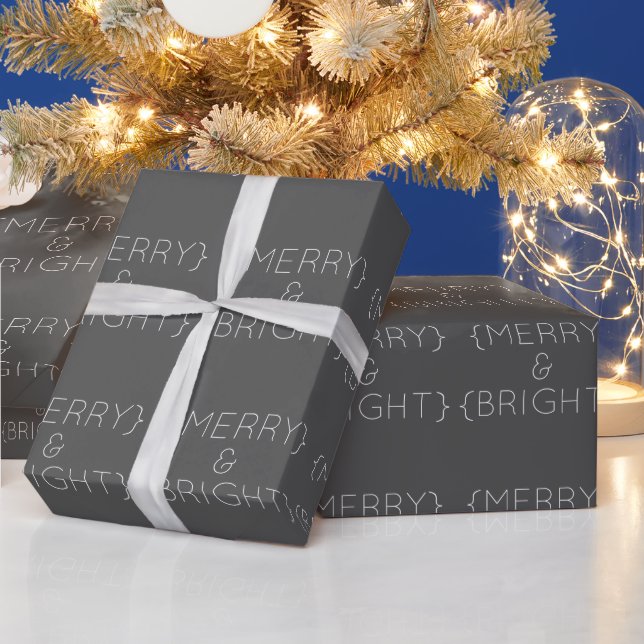 Gray Merry and Bright Wrapping Paper (Holidays)