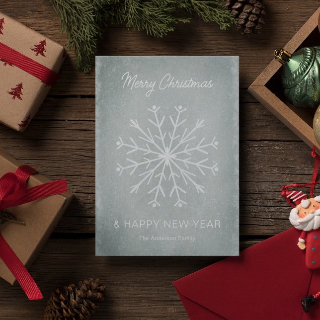 Gray Merry Christmas Happy New Year Snowflake Holiday Card (Front
)