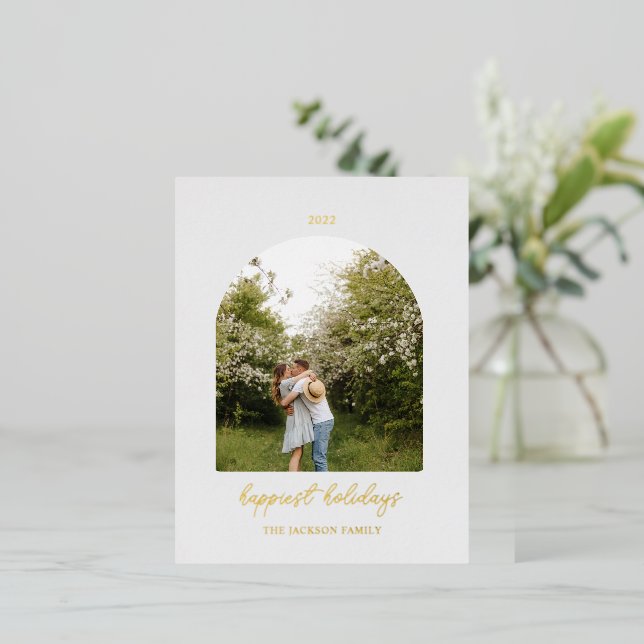 Gray | Merry Christmas Photo Foil Holiday Postcard (Standing Front)