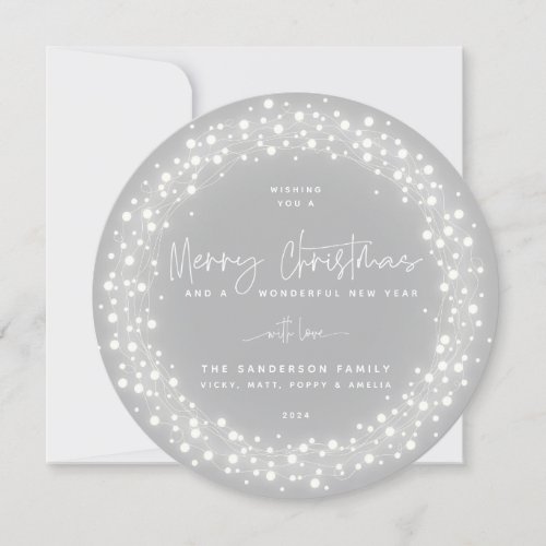 Gray Merry Christmas Script Sparkling Lights Holiday Card