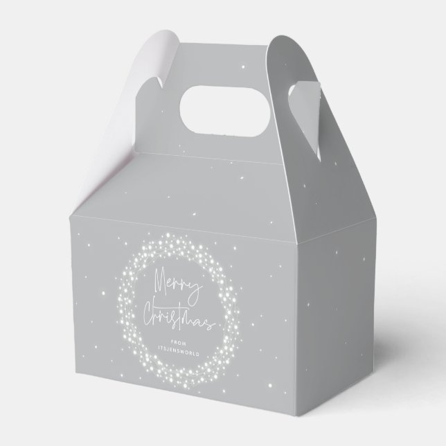 Gray Merry Christmas Sparkling Lights Favor Boxes (Front Side)